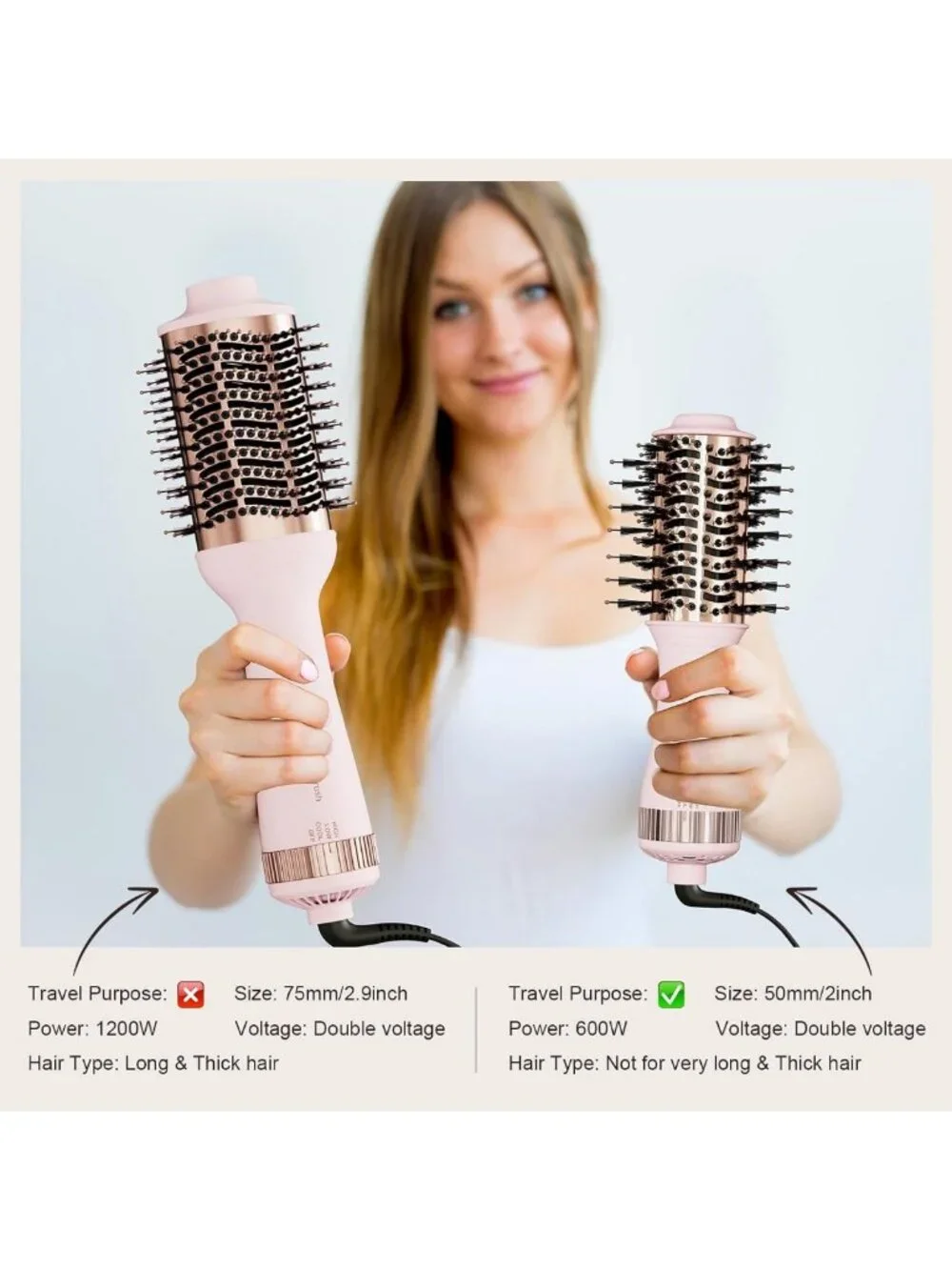Dual Voltage Mini Hot Air Brush & Blow Dryer - Perfect for Travel & Styling